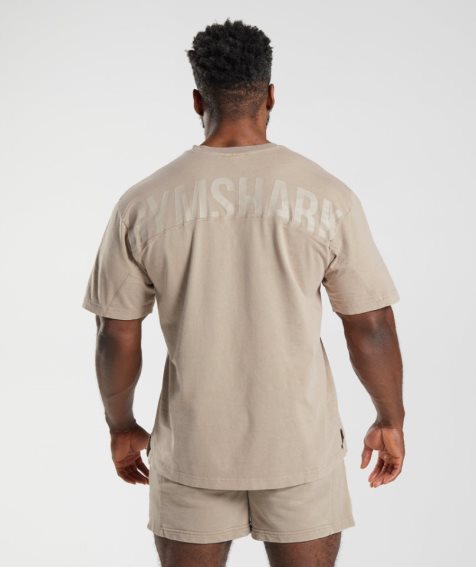 Men's Gymshark Power Washed T-Shirts Beige | CA 10N68D